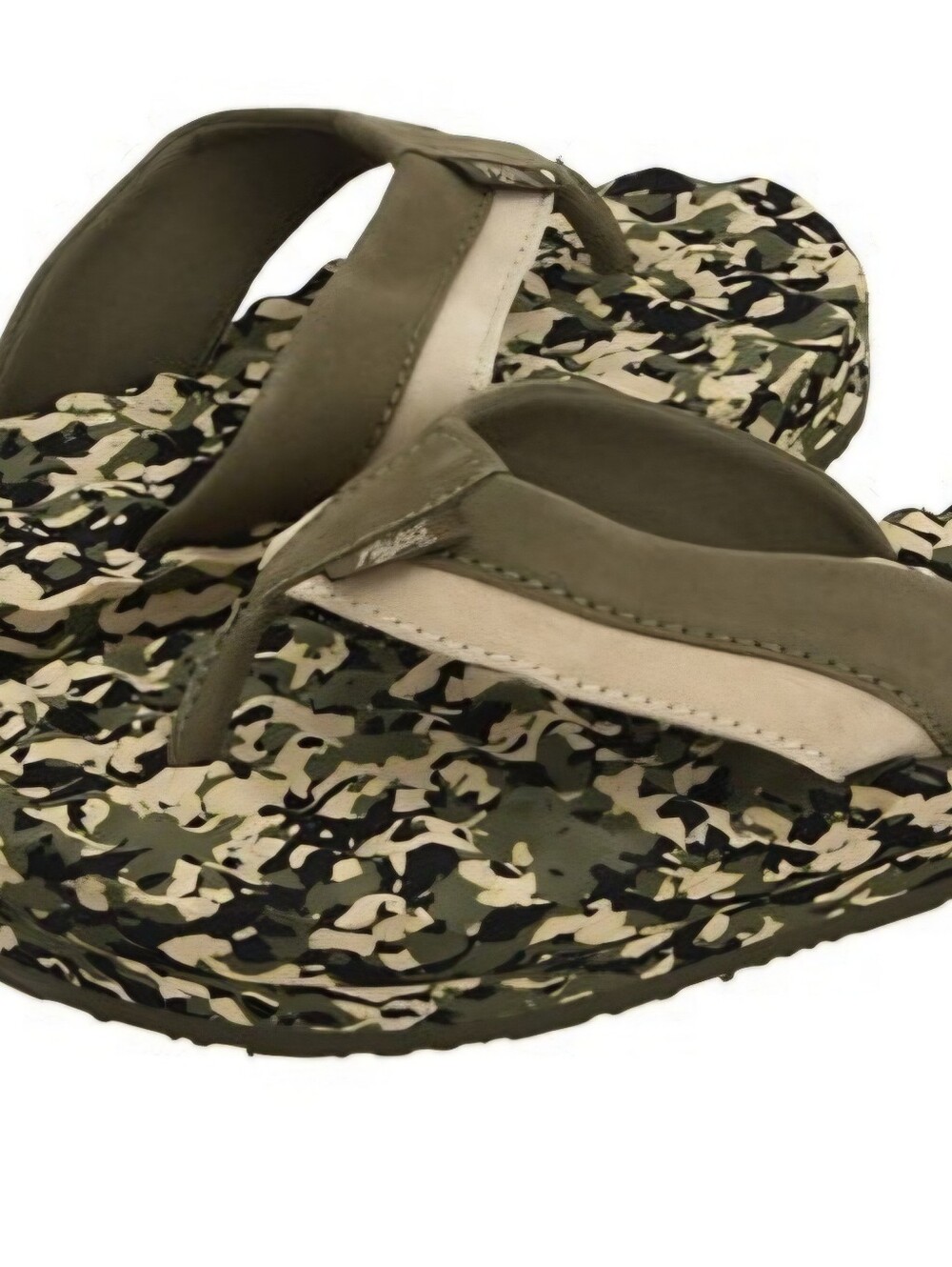 Fljos Men's Camo Flip Flop Sandals, Olive and Beige - Size 9